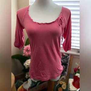 Old Navy coral ruched scoop neckline tied with 3/4 sleeves knit top
